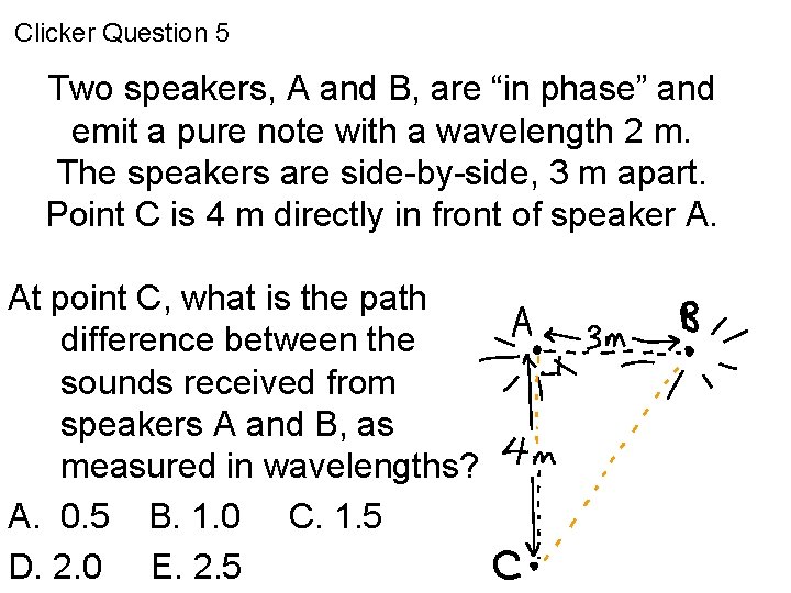 Clicker Question 5 Two speakers, A and B, are “in phase” and emit a
