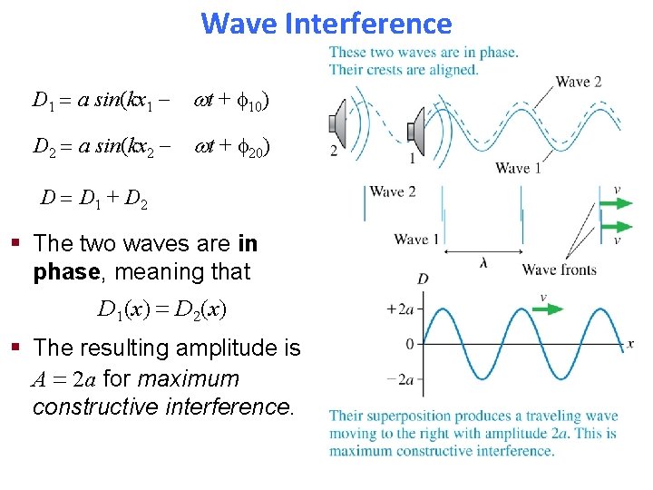 Wave Interference D 1 a sin(kx 1 t + 10) D 2 a sin(kx