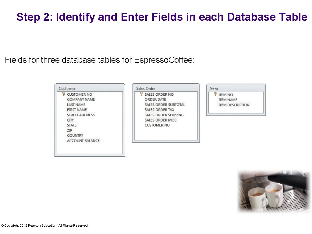 Step 2: Identify and Enter Fields in each Database Table Fields for three database