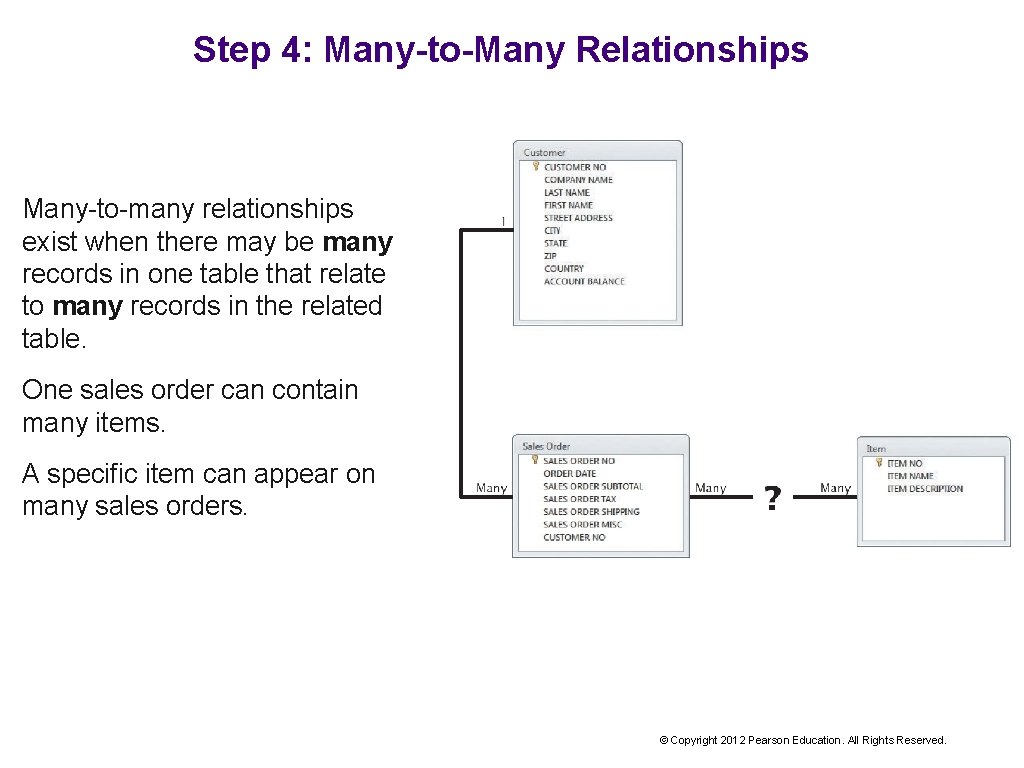 Step 4: Many-to-Many Relationships Many-to-many relationships exist when there may be many records in