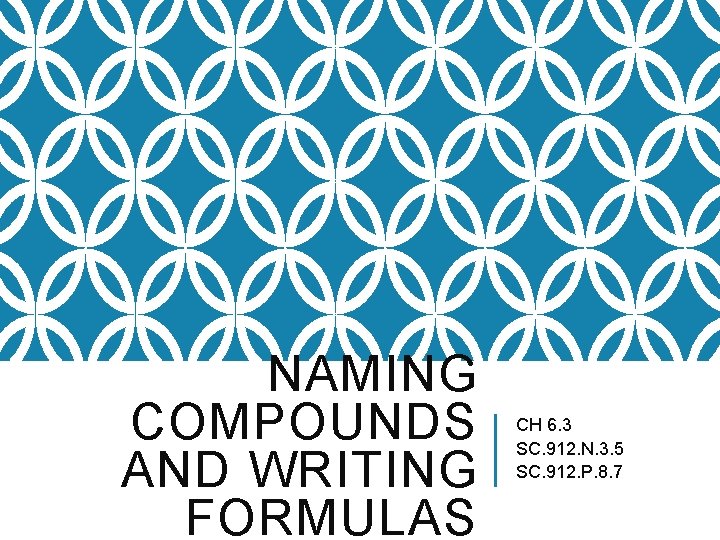 NAMING COMPOUNDS AND WRITING FORMULAS CH 6. 3 SC. 912. N. 3. 5 SC.