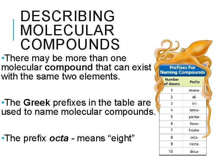 DESCRIBING MOLECULAR COMPOUNDS • There may be more than one molecular compound that can