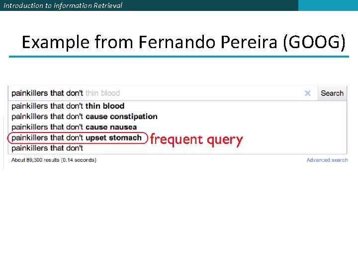 Introduction to Information Retrieval Example from Fernando Pereira (GOOG) 