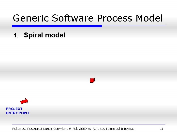 Generic Software Process Model 1. Spiral model PROJECT ENTRY POINT Rekayasa Perangkat Lunak Copyright