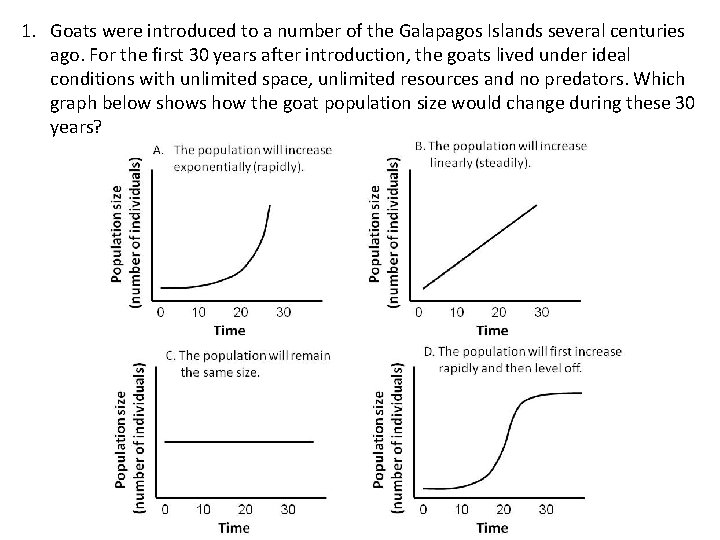 1. Goats were introduced to a number of the Galapagos Islands several centuries ago.