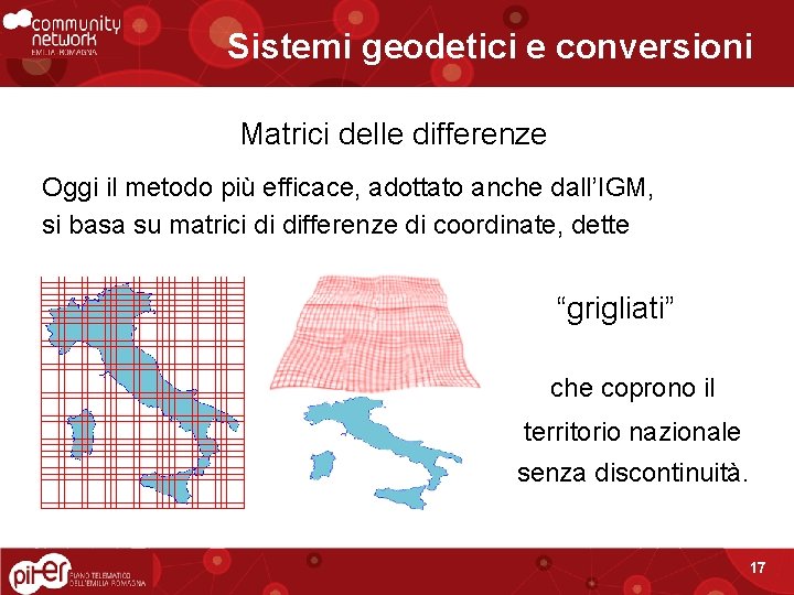 Sistemi geodetici e conversioni Matrici delle differenze Oggi il metodo più efficace, adottato anche