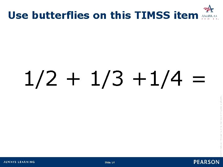 Use butterflies on this TIMSS item 1/2 + 1/3 +1/4 = Copyright © 2010