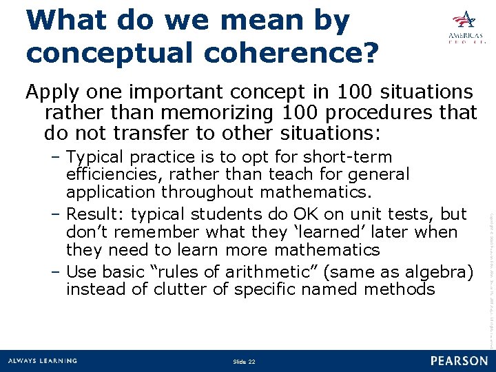 What do we mean by conceptual coherence? Apply one important concept in 100 situations