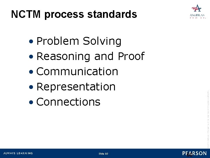 NCTM process standards Slide 60 Copyright © 2010 Pearson Education, Inc. or its affiliate(s).