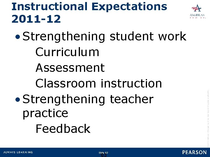 Instructional Expectations 2011 -12 Slide 63 Copyright © 2010 Pearson Education, Inc. or its