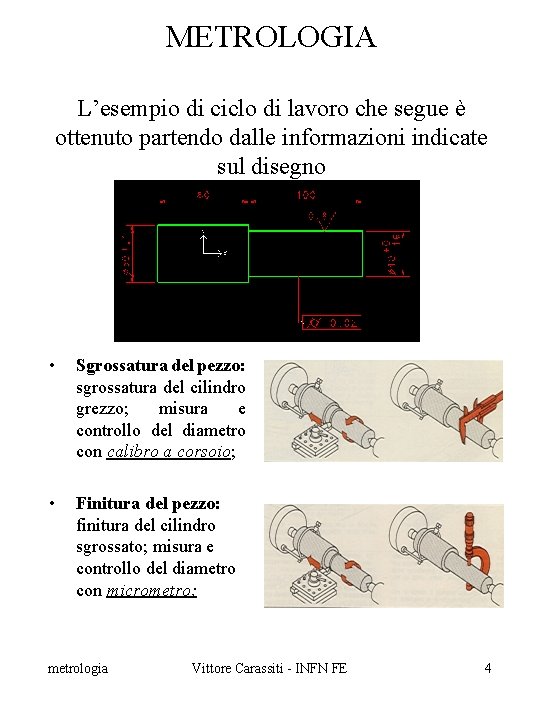 METROLOGIA L’esempio di ciclo di lavoro che segue è ottenuto partendo dalle informazioni indicate