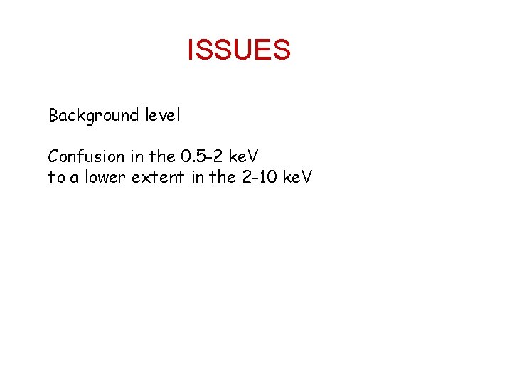 ISSUES Background level Confusion in the 0. 5 -2 ke. V to a lower