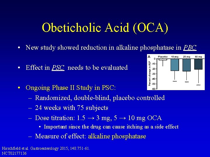 Obeticholic Acid (OCA) • New study showed reduction in alkaline phosphatase in PBC • Obeticholic Acid (OCA) • New study showed reduction in alkaline phosphatase in PBC •