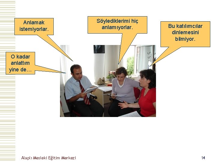 Anlamak istemiyorlar. Söylediklerimi hiç anlamıyorlar. Bu katılımcılar dinlemesini bilmiyor. O kadar anlattım yine de…
