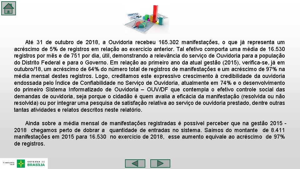 Até 31 de outubro de 2018, a Ouvidoria recebeu 165. 302 manifestações, o