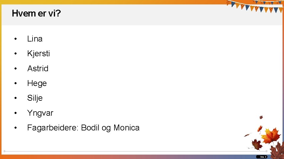 Hvem er vi? • Lina • Kjersti • Astrid • Hege • Silje • Hvem er vi? • Lina • Kjersti • Astrid • Hege • Silje •