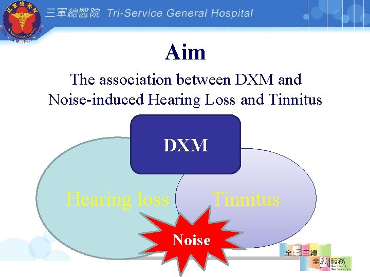 Aim The association between DXM and Noise-induced Hearing Loss and Tinnitus DXM Hearing loss