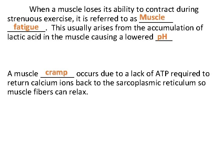 When a muscle loses its ability to contract during Muscle strenuous exercise, it is