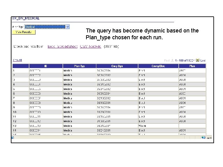 The query has become dynamic based on the Plan_type chosen for each run. 