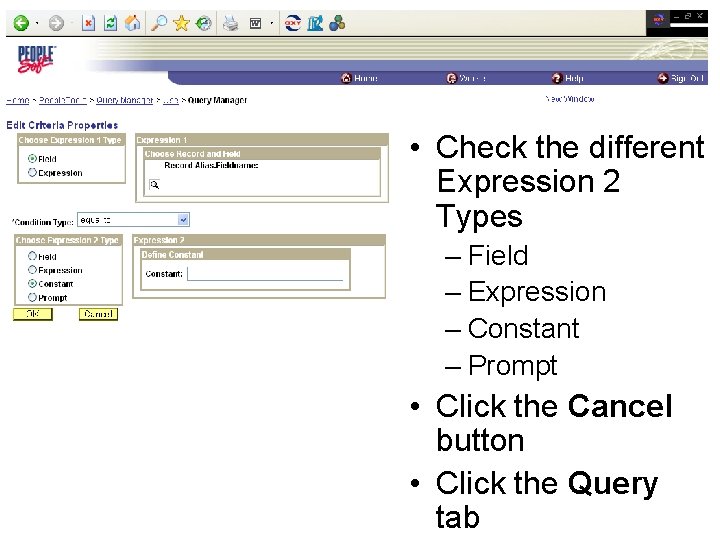  • Check the different Expression 2 Types – Field – Expression – Constant