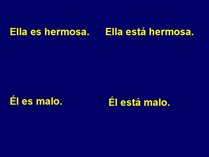 Ella es hermosa. Él es malo. Ella está hermosa. Él está malo. 