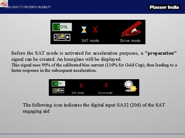 Before the SAT mode is activated for acceleration purposes, a "preparation" signal can be