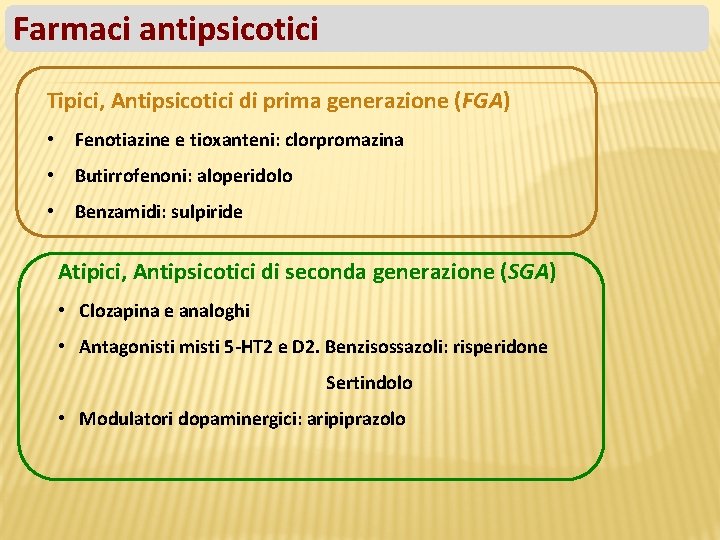 Farmaci antipsicotici Tipici, Antipsicotici di prima generazione (FGA) • Fenotiazine e tioxanteni: clorpromazina •