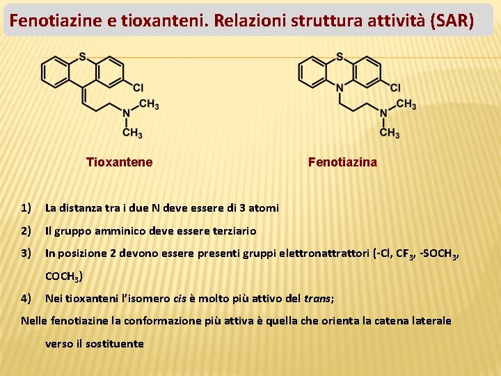 Fenotiazine e tioxanteni. Relazioni struttura attività (SAR) Tioxantene Fenotiazina 1) La distanza tra i