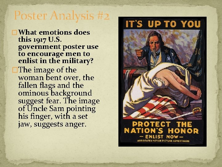 Poster Analysis #2 � What emotions does this 1917 U. S. government poster use Poster Analysis #2 � What emotions does this 1917 U. S. government poster use