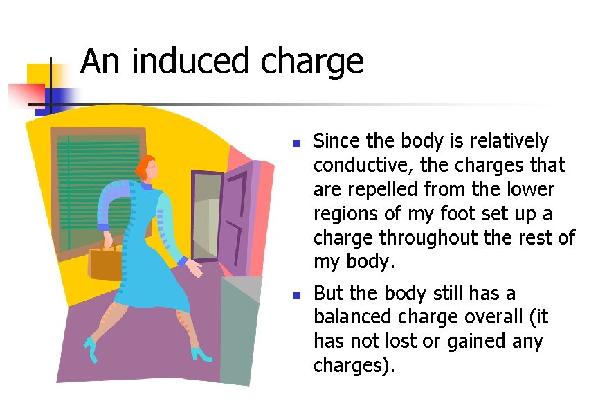 An induced charge Since the body is relatively conductive, the charges that are repelled