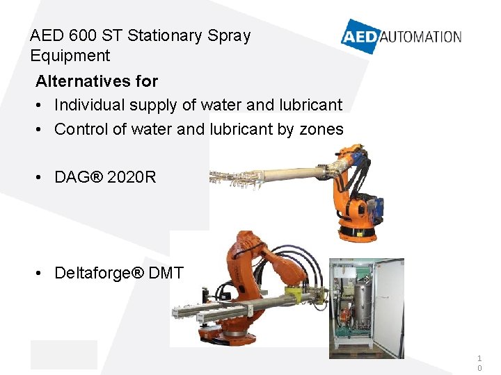 AED 600 ST Stationary Spray Equipment Alternatives for • Individual supply of water and AED 600 ST Stationary Spray Equipment Alternatives for • Individual supply of water and