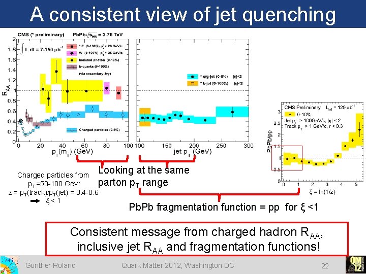 A consistent view of jet quenching Looking at the same p. T range Charged A consistent view of jet quenching Looking at the same p. T range Charged