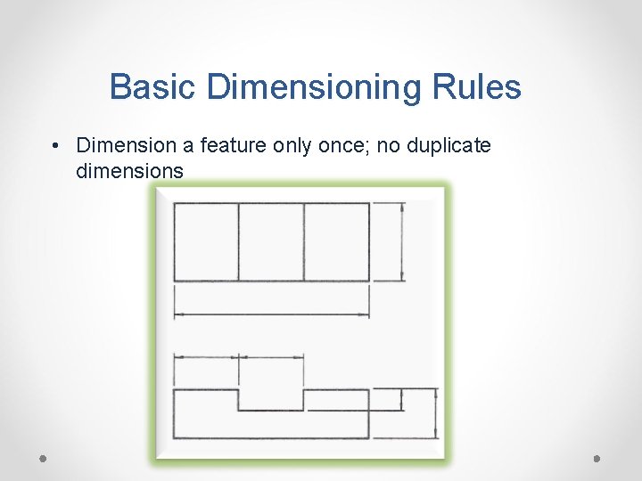 Basic Dimensioning Rules • Dimension a feature only once; no duplicate dimensions 