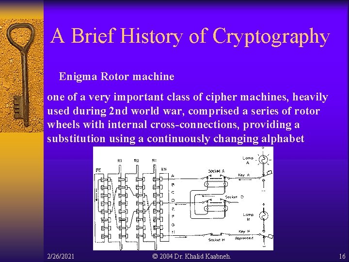 A Brief History of Cryptography Enigma Rotor machine of a very important class of A Brief History of Cryptography Enigma Rotor machine of a very important class of