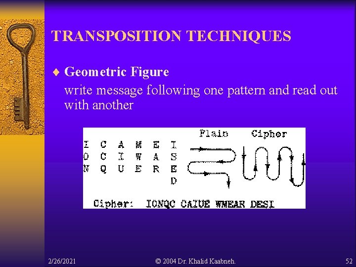 TRANSPOSITION TECHNIQUES ¨ Geometric Figure write message following one pattern and read out with TRANSPOSITION TECHNIQUES ¨ Geometric Figure write message following one pattern and read out with