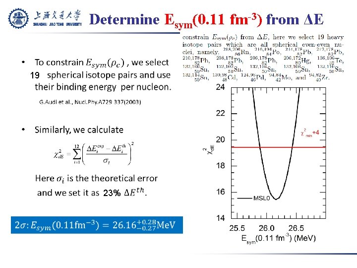 Determine Esym(0. 11 fm-3) from ΔE 19 23% 
