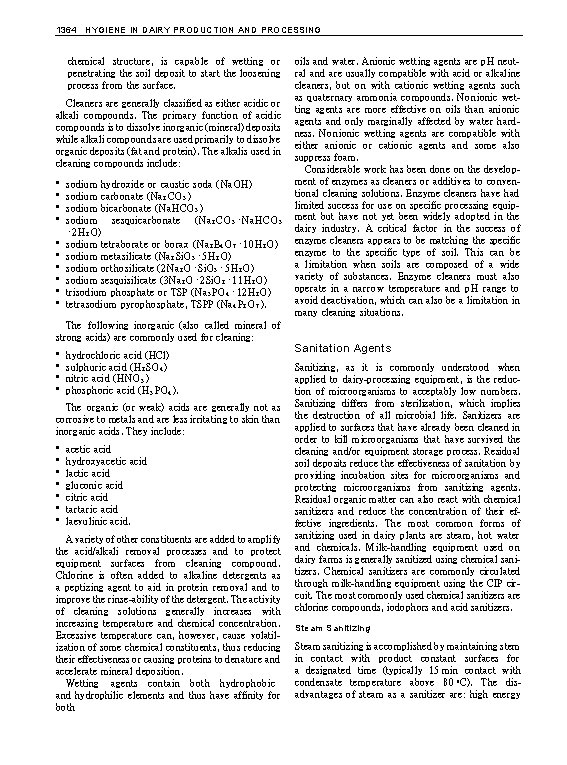 1364 HYGIENE IN DAIRY PRODUCTION AND PROCESSING chemical structure, is capable of wetting or