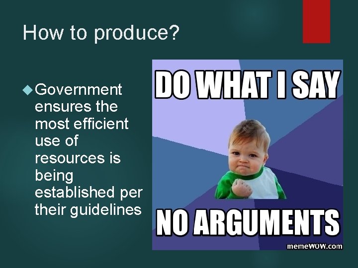 How to produce? Government ensures the most efficient use of resources is being established