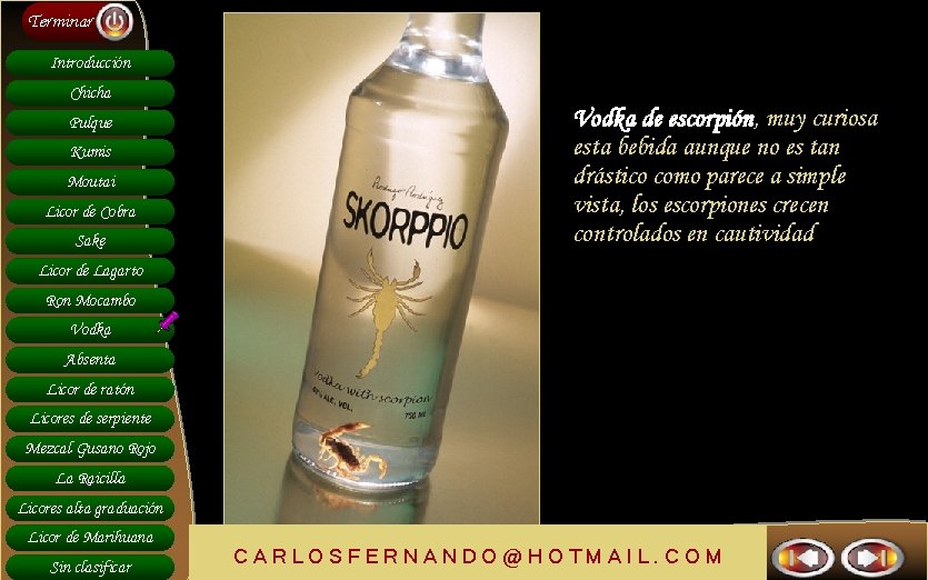Terminar Introducción Chicha Pulque Kumis Moutai Licor de Cobra Sake Vodka de escorpión, muy