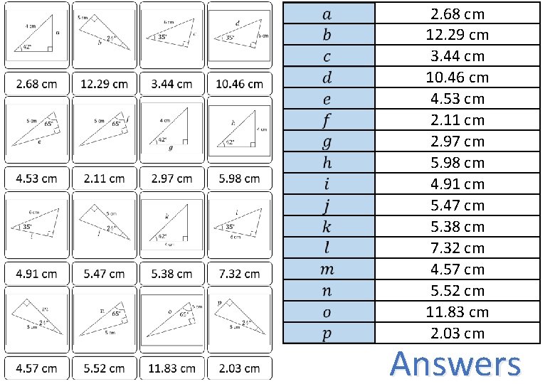 2. 68 cm 12. 29 cm 3. 44 cm 10. 46 cm 4. 53