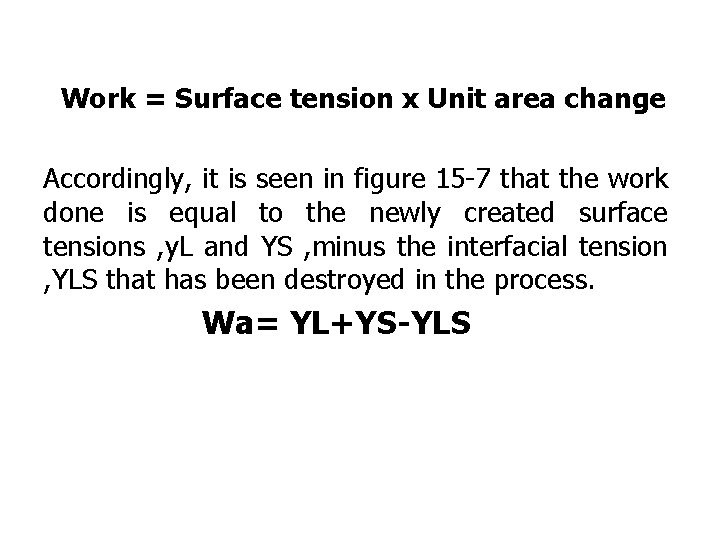 Work = Surface tension x Unit area change Accordingly, it is seen in figure