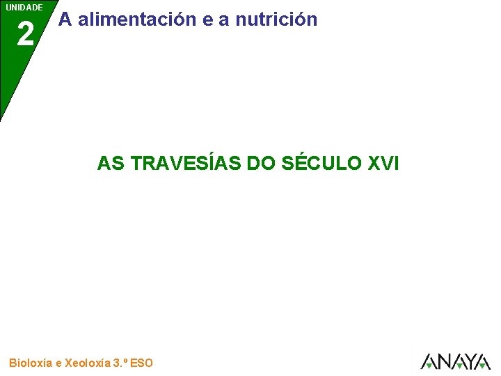 UNIDADE 2 A alimentación e a nutrición AS TRAVESÍAS DO SÉCULO XVI Bioloxía e