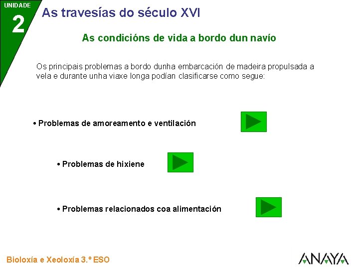 UNIDADE 2 As travesías do século XVI As condicións de vida a bordo dun