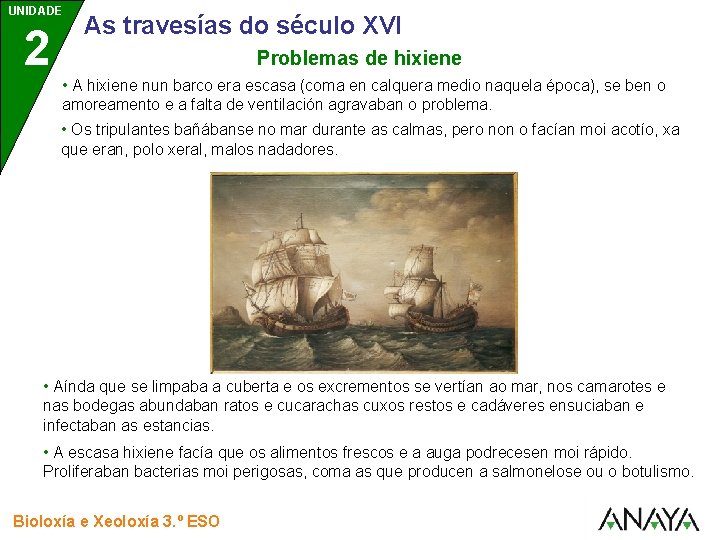 UNIDADE 2 As travesías do século XVI Problemas de hixiene • A hixiene nun