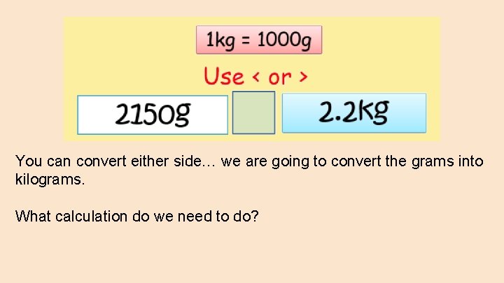 You can convert either side… we are going to convert the grams into kilograms.