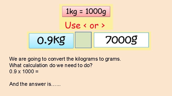 We are going to convert the kilograms to grams. What calculation do we need