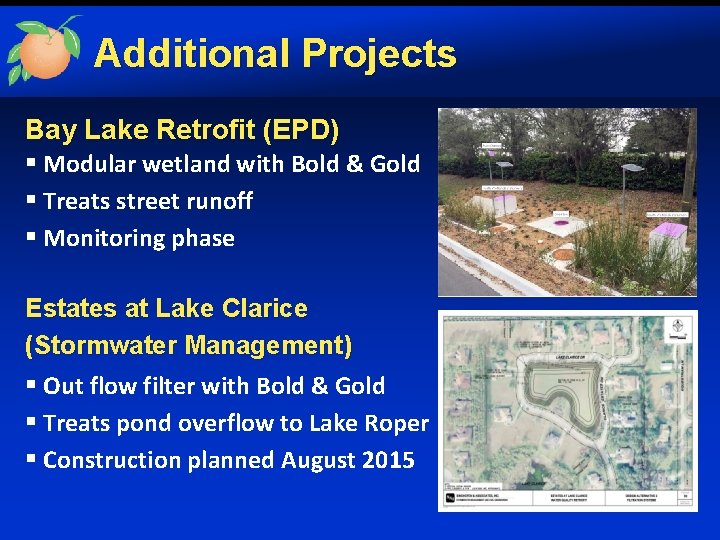 Additional Projects Bay Lake Retrofit (EPD) § Modular wetland with Bold & Gold §