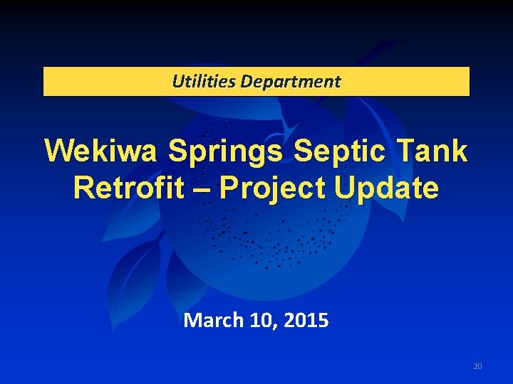 Utilities Department Wekiwa Springs Septic Tank Retrofit – Project Update March 10, 2015 20