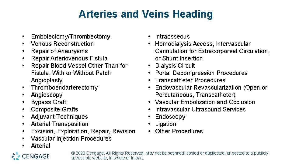 Arteries and Veins Heading • • • • Embolectomy/Thrombectomy Venous Reconstruction Repair of Aneurysms