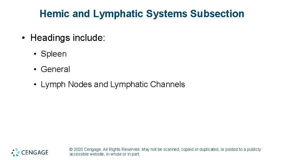 Hemic and Lymphatic Systems Subsection • Headings include: • Spleen • General • Lymph